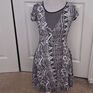 Kimchi Blue Black & White Geometric Mini Dress With Sheer Panels   Size S